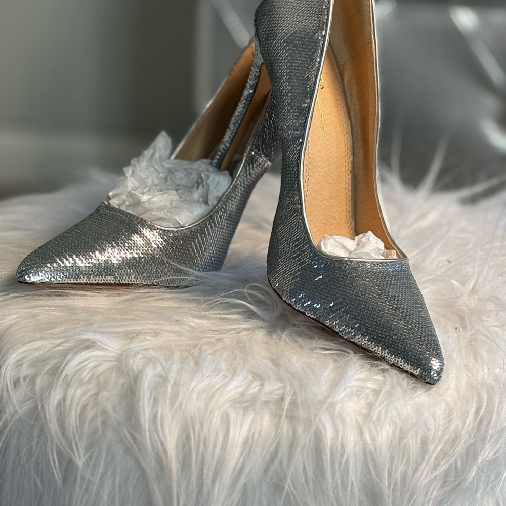 Glamorous Silver Sequin Heels - image 2